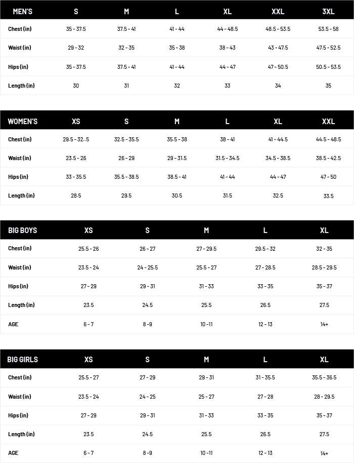 Table Size Chart